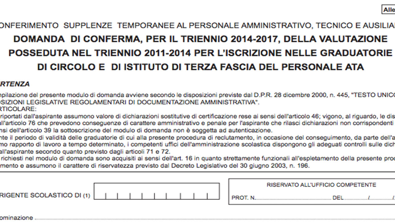 SCARICARE MODELLO D1 E D2 PERSONALE ATA