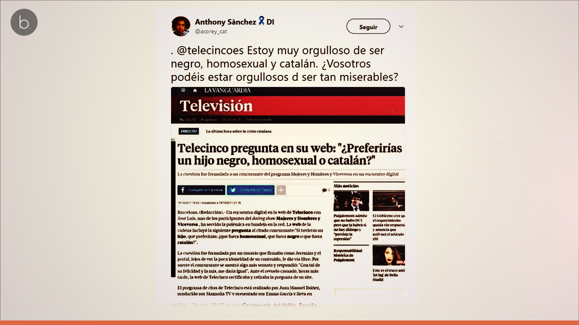 Telecinco publica contenido racista y homófobo en su web y las redes estallan
