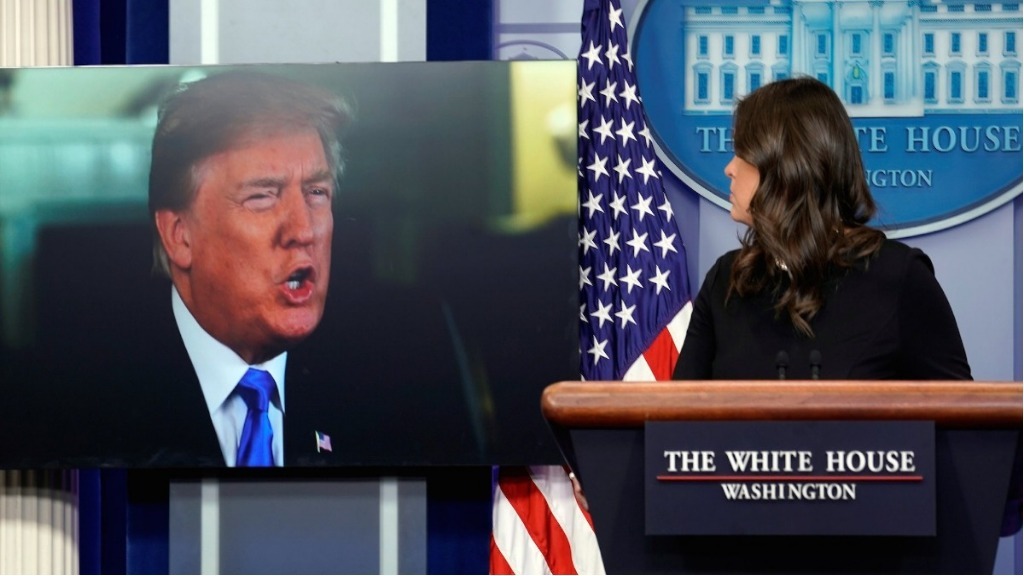 Trump mocked on Twitter after joining Sarah Sanders for press briefing via video