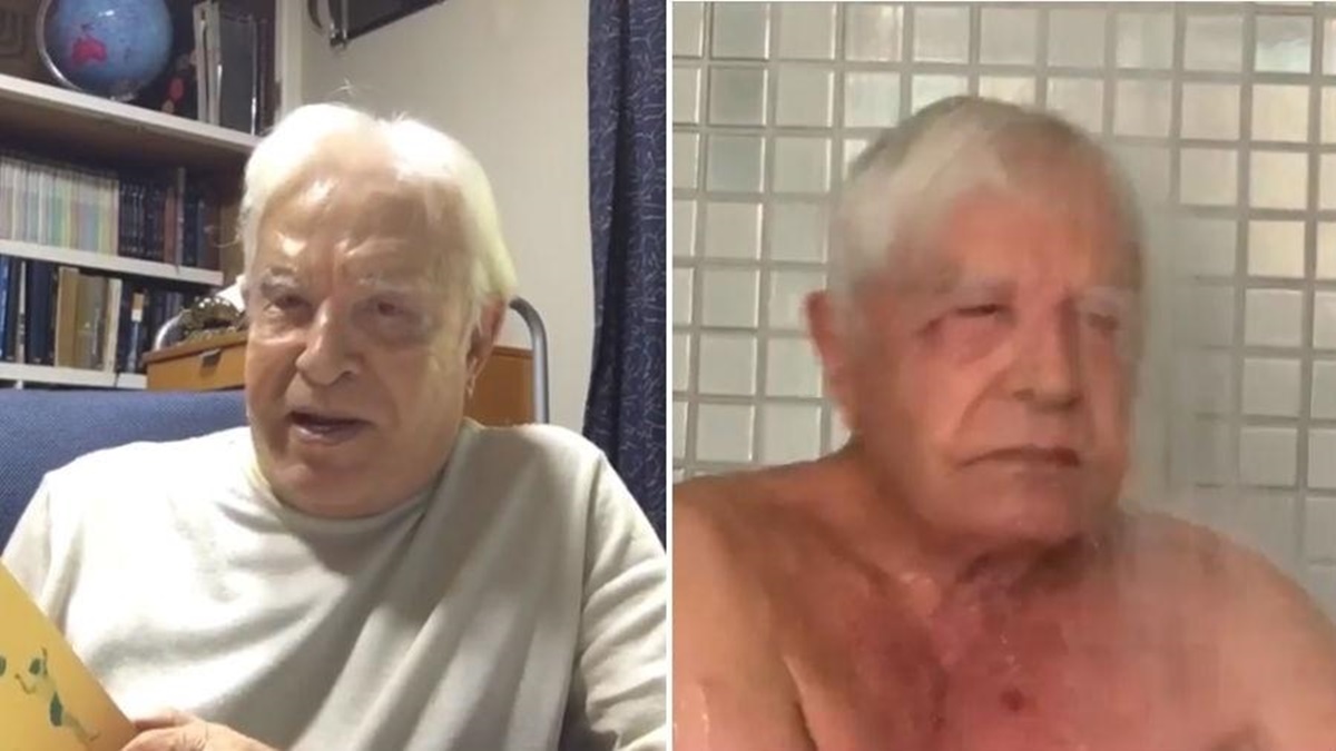 Durante banho, Cid Moreira aconselha e reflete sobre envelhecimento