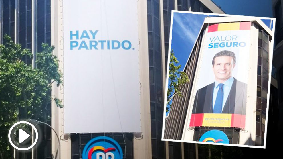 La imagen de Pablo Casado es eliminada de la sede del PP y sustituida por 'Hay partido'