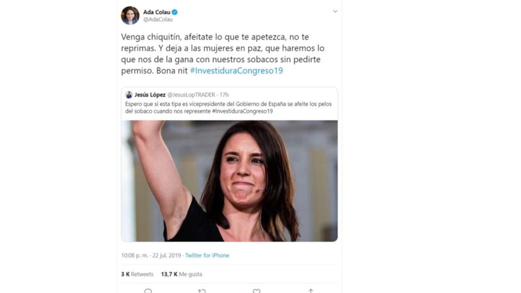 Un concejal del PP se mofa de Irene Montero con un comentario machista sobre sus sobacos