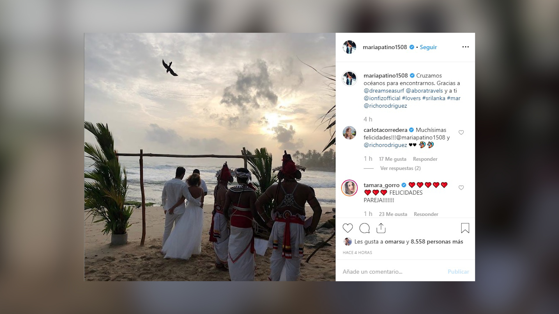 Inesperada boda de María Patiño: Se casa por sorpresa con Ricardo Rodríguez en Sri Lanka
